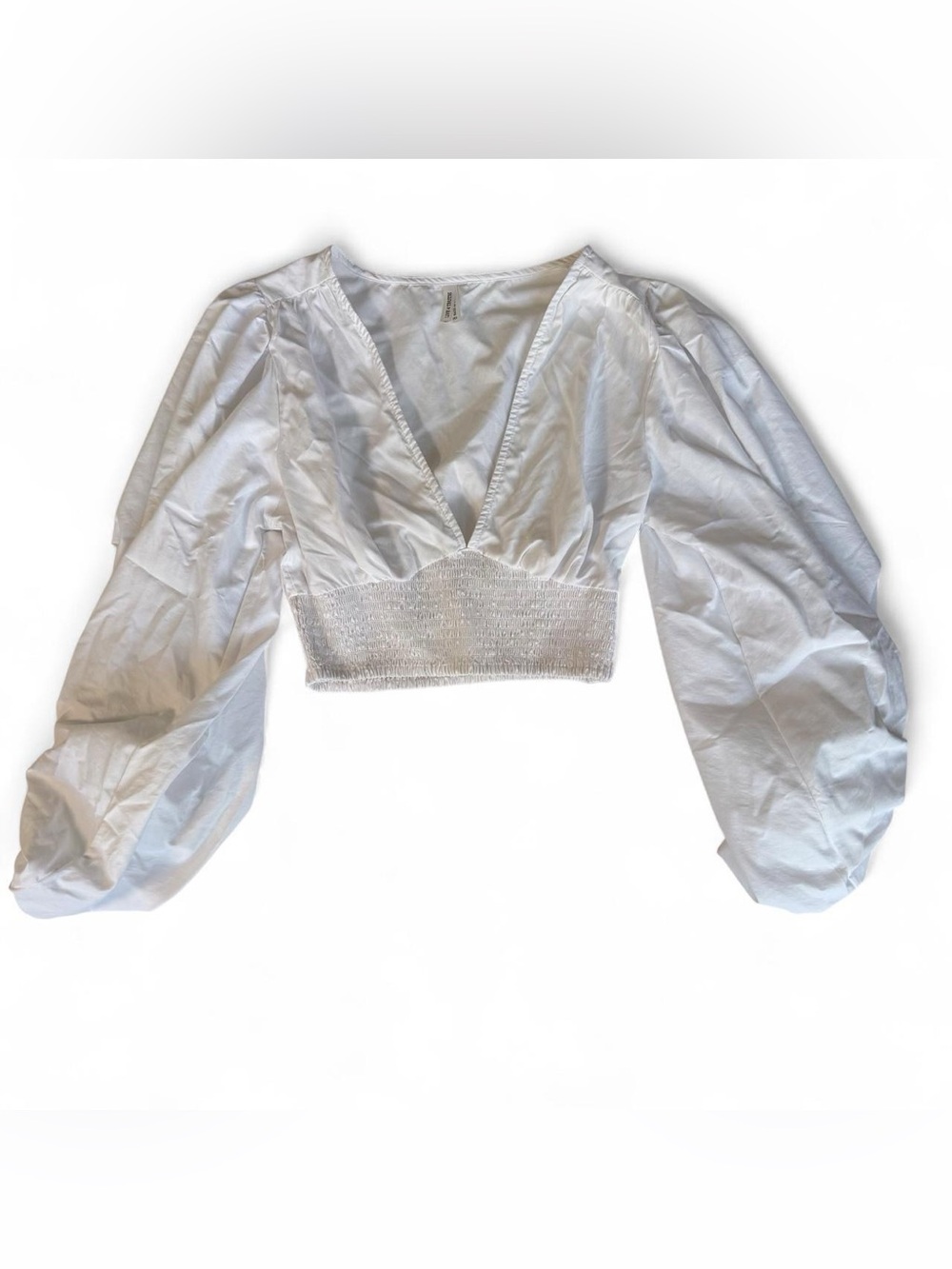 White Puffy Sleeve Crop Top Long Sleeve Cottagecore Coquette Fairycore Size M